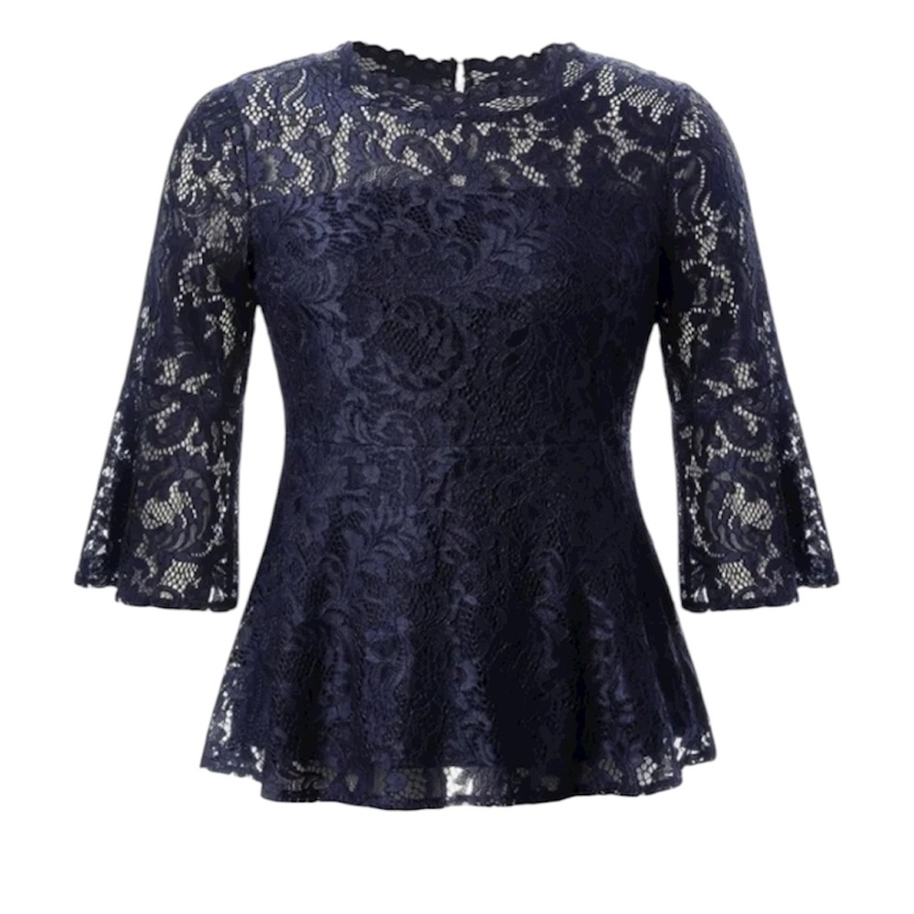 Chicwe Navy Blue Lace Peplum Blouse Size 1X NWT